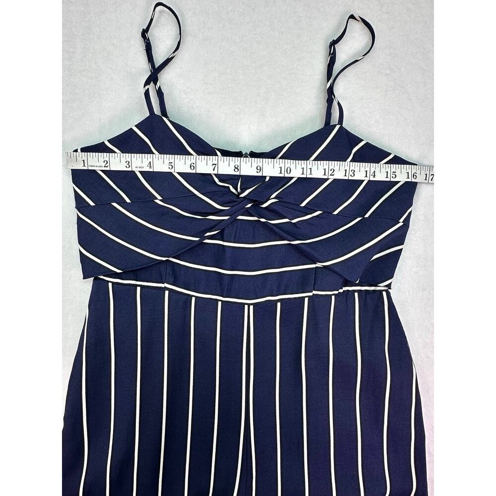 Bardot Layla Navy White Striped Tie Front Wide Leg Jumpsuit Pockets Size 6/Small - Picture 10 of 12